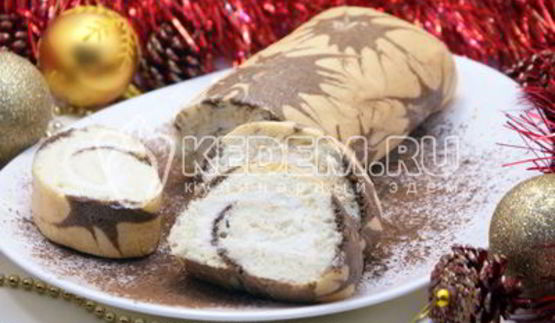 бисквитный рулет с кремом новогодний салют