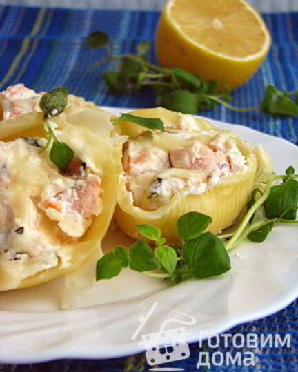 Рецепт ракушек с лососем и сырным кремом