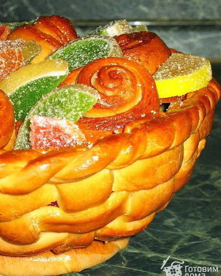 Рецепт корзинки с сахарными булочками и мармеладом