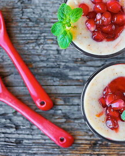 Рецепт рисового пудинга с гранатовым мармеладом