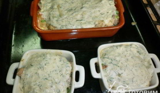 жюльен-суфле с языком и кабачком