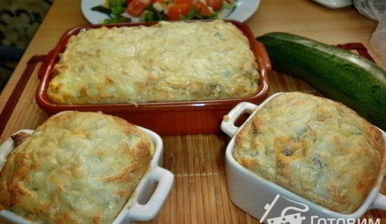 жюльен-суфле с языком и кабачком