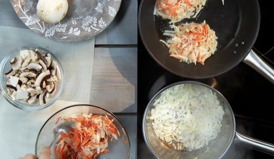 картофельно-морковные драники с грибным соусом