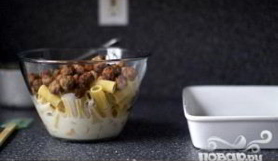 запеченные ригатони с фрикадельками