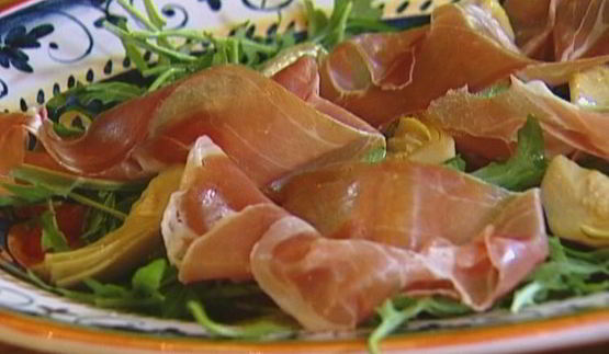 чечевица с артишоками, сладким перцем и ветчиной