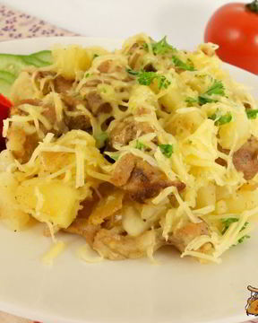 Картофель отварной с индюшиным мясом и сыром