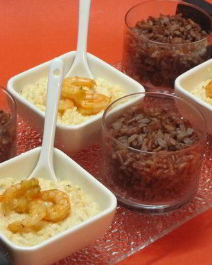 Красный рис с креветочным кремом