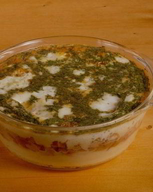 Картофельное пюре запеченое с окороком и грибами