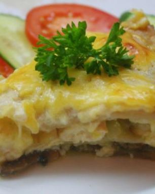 Лазанья с курицей и шампиньонами