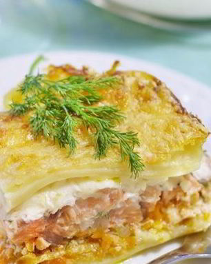 Лазанья с лососем и укропом