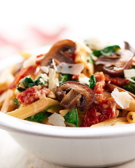 Рецепт пасты с шампиньонами и томатами