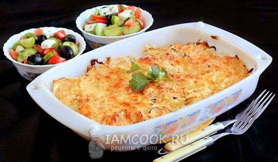 мясо по-французски с курицей и картошкой