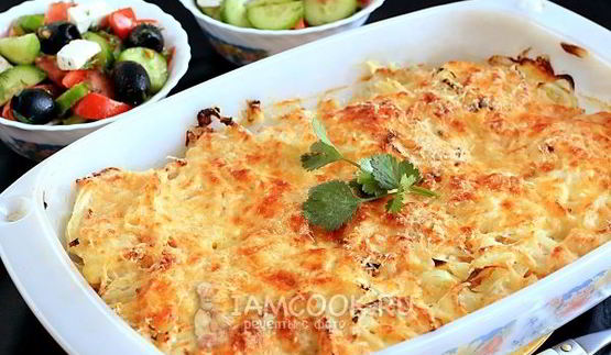 мясо по-французски с курицей и картошкой