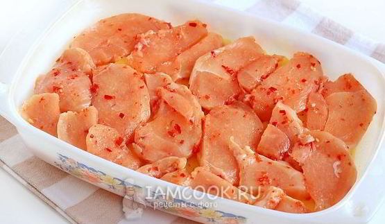 мясо по-французски с курицей и картошкой