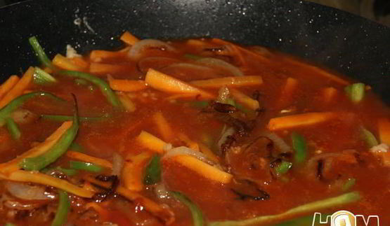 мясо в кляре с овощами