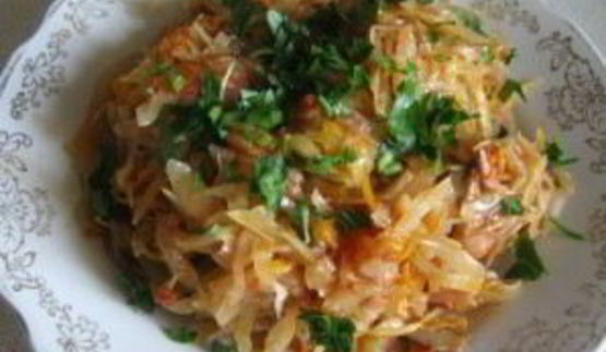 тушеная капуста с шампиньонами