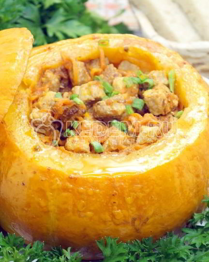 Рецепт тыквы с мясом в духовке