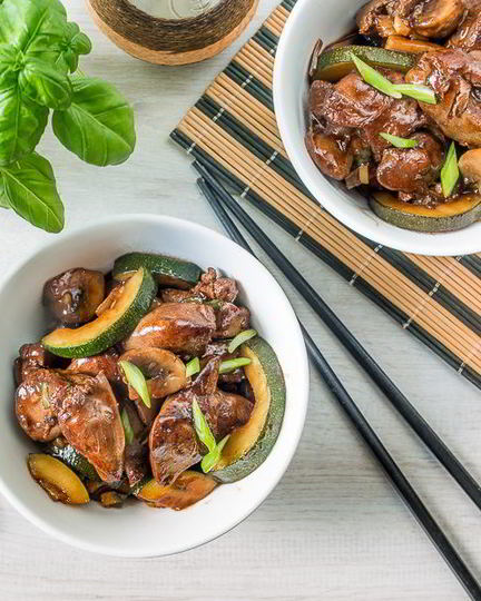 Рецепт куриной печени с овощами в азиатском соусе