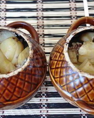 Печень с грибами запеченная в горшочке