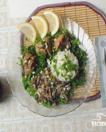 Рецепт печени с рисом и грибами