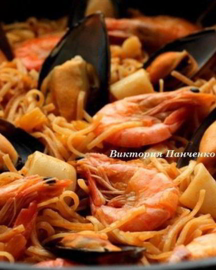 Рецепт паэльи с пастого и морепродуктами фидеуа