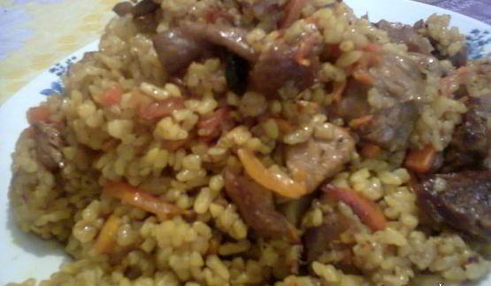 плов фантазия с мясом и грибами