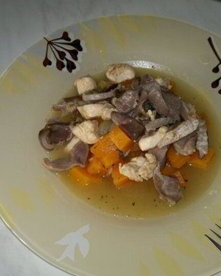 Рецепт рагу из острой тыквы с желудками и грудкой