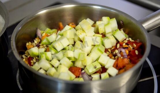 ризотто из перловки с овощами