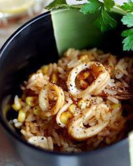 Рецепт ризотто с кальмарами и кукурузой