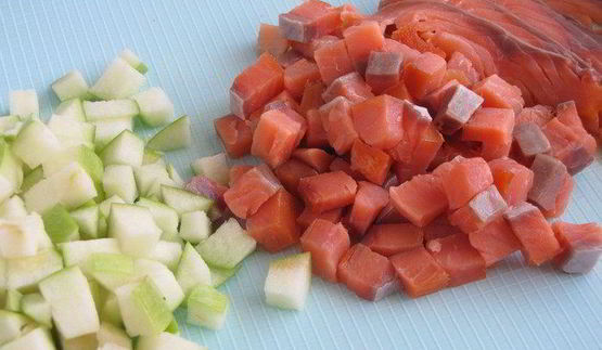 яблочное ризотто с копченым лососем