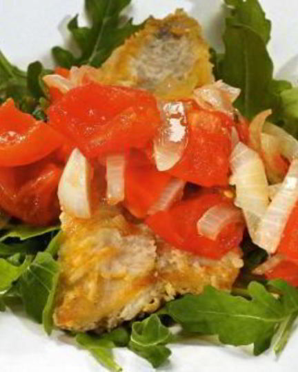 Рецепт линь с запеченными помидорами и перцами