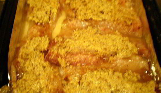 морской окунь под орехово-горчичной корочкой