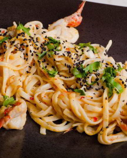 Рецепт шафрановой лапши с креветками