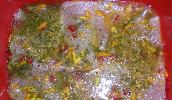 стейк по-карибски в маринаде с апельсинами и чили