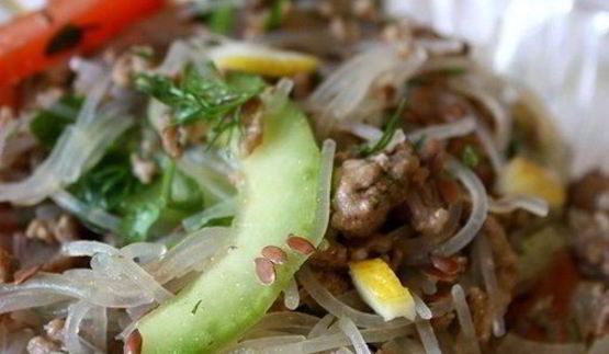 стеклянная лапша с фаршем и овощами