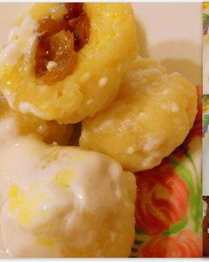 Ленивые вареники с имбирем, фаршированные изюмом