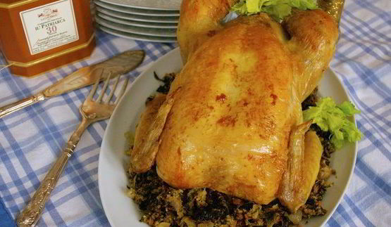 жаркое из фаршированной курицы