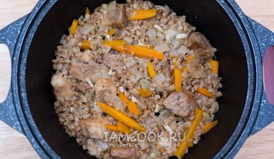 гречка с мясом в казане