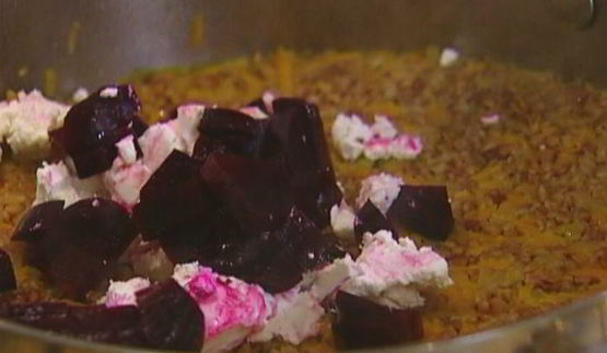 гречка с овощами, козьим сыром и белым вином