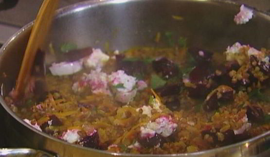 гречка с овощами, козьим сыром и белым вином