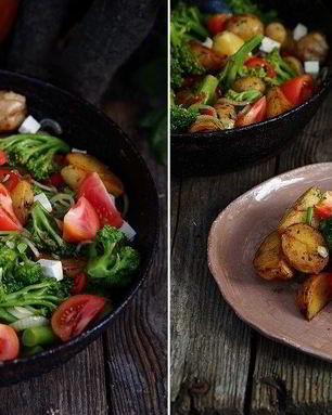 Картофельный салат с брокколи, томатами и сыром фета