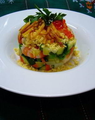 Оливье с креветками и картофелем пай