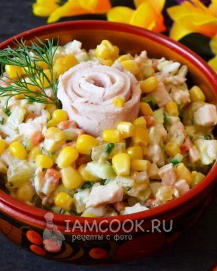 Рецепт оливье с курицей и кукурузой