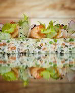 Салат оливье с креветками и зеленым тобико