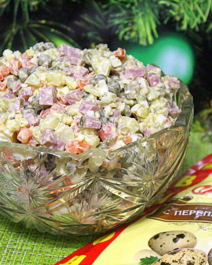 Рецепт салата оливье с ветчиной