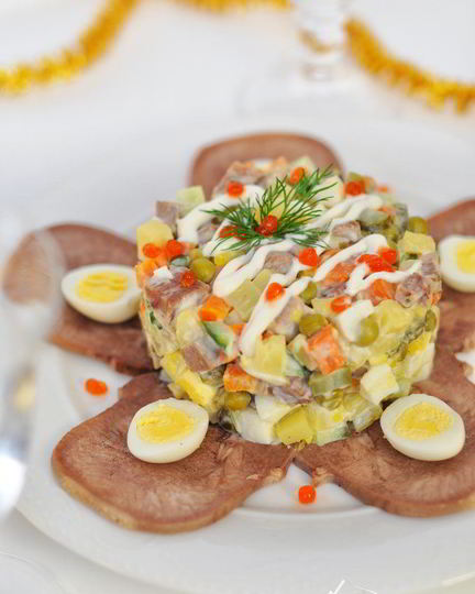 Рецепт салата оливье с языком