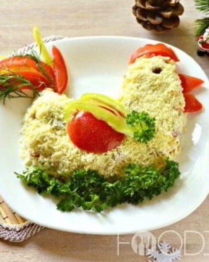 Рецепт салата в виде петуха оливье