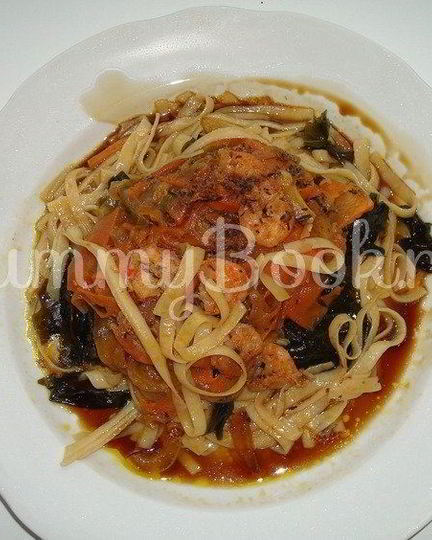 Рецепт салата из рисовой лапши с креветками под соусом терияки