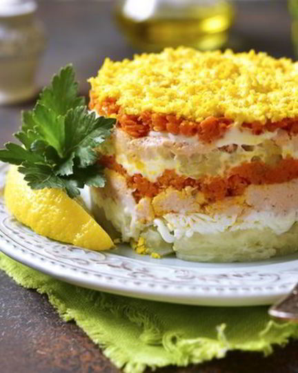 Рецепт мимозы с семгой