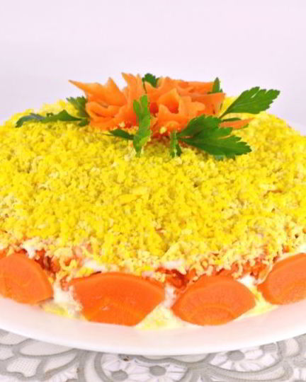 Рецепт салата мимоза с картофелем и твердым сыром